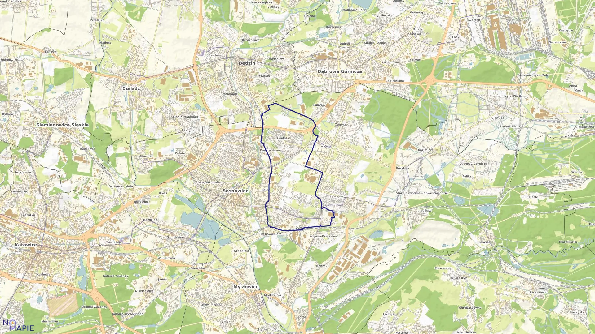 Mapa obrębu 10 w mieście Sosnowiec