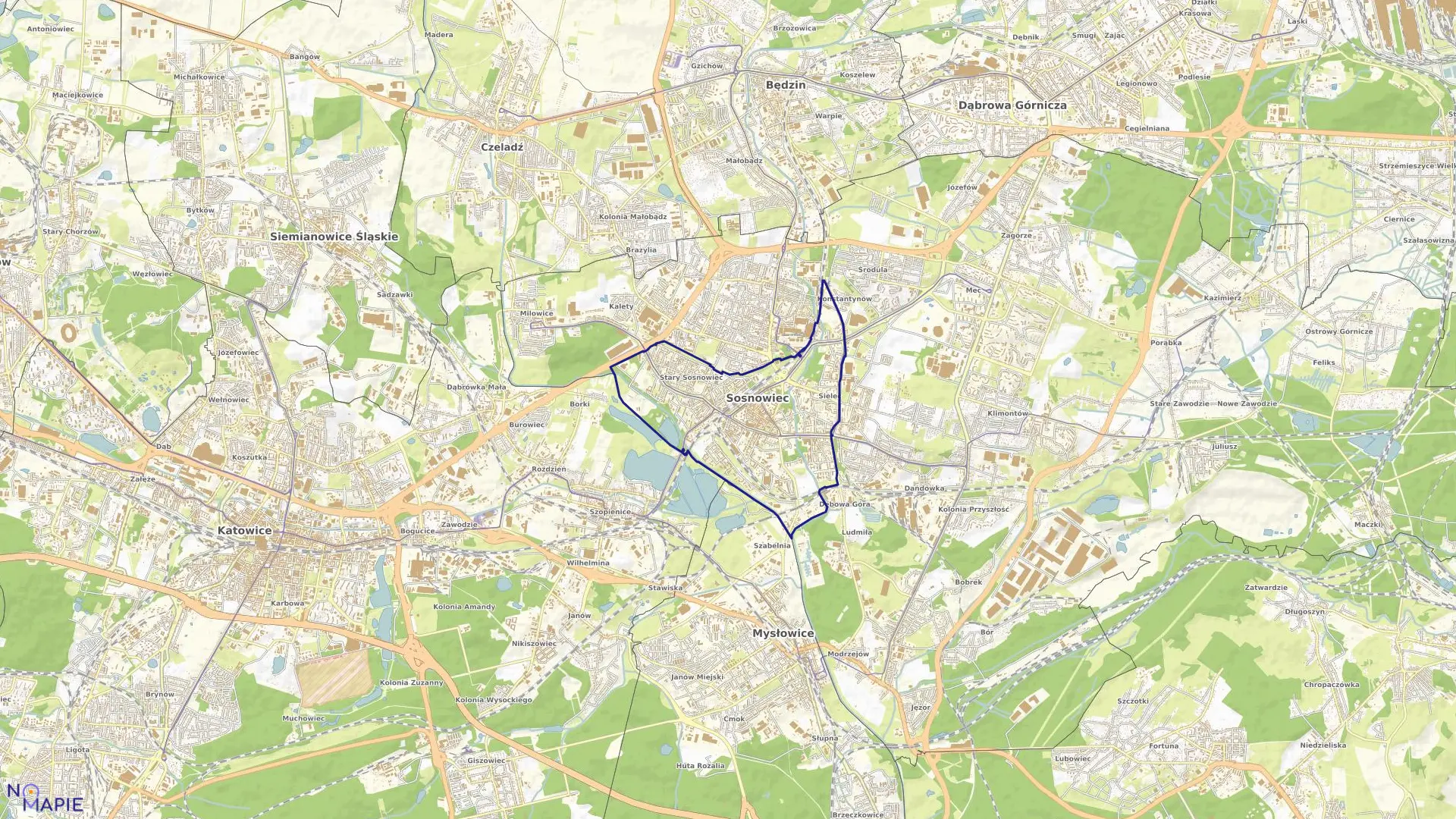 Mapa obrębu 11 w mieście Sosnowiec