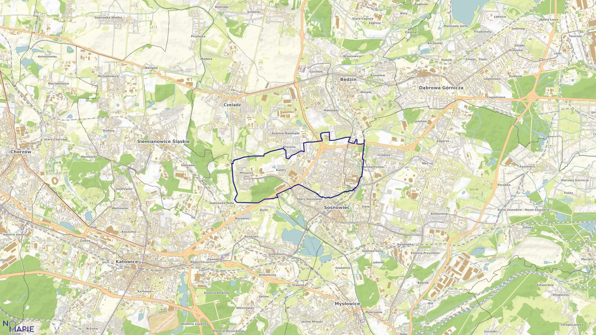 Mapa obrębu 9 w mieście Sosnowiec