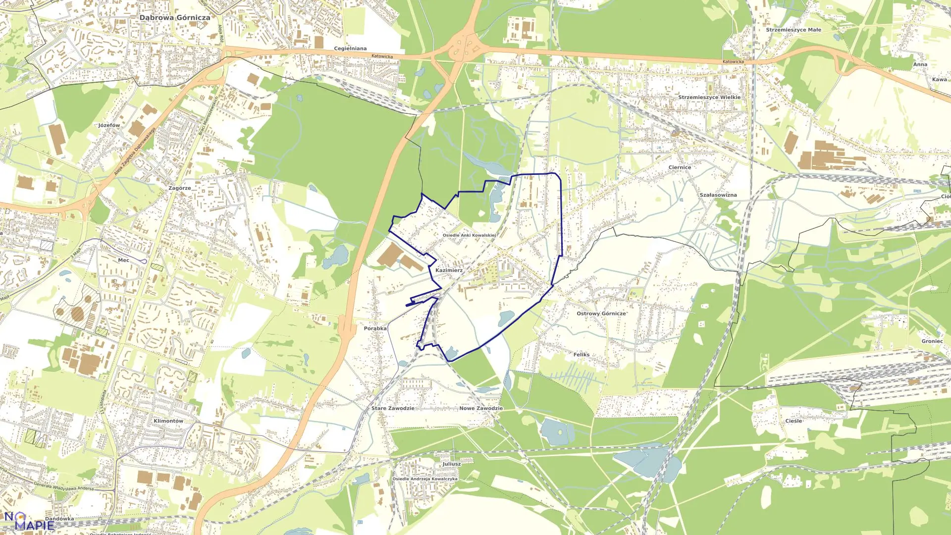 Mapa obrębu Kazimierz w mieście Sosnowiec