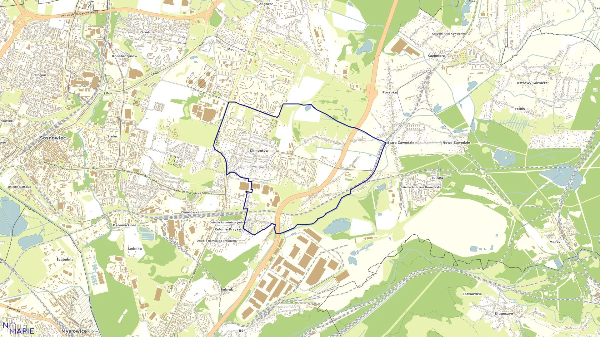 Mapa obrębu Klimontów w mieście Sosnowiec