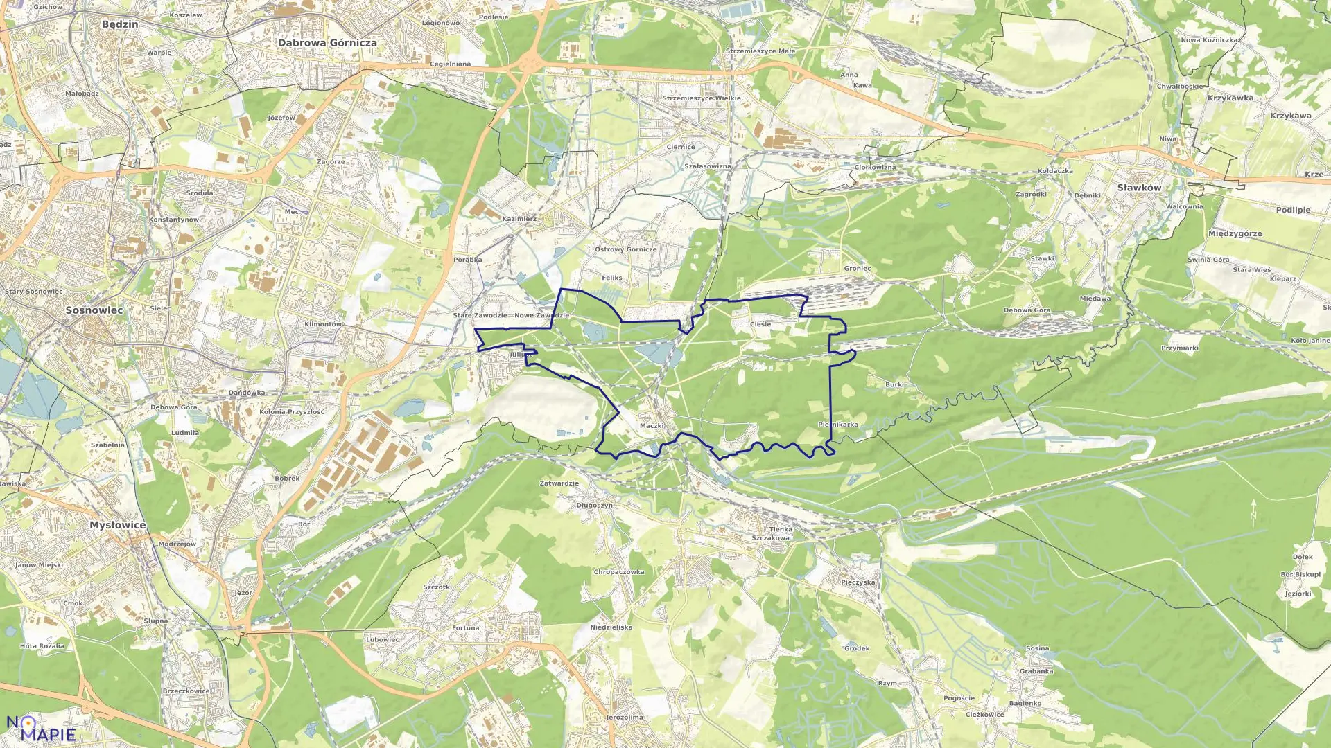 Mapa obrębu Maczki w mieście Sosnowiec