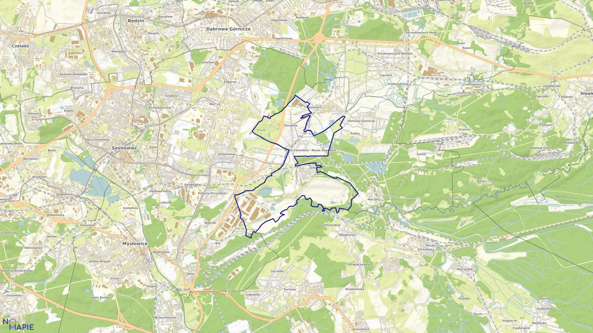 Mapa obrębu Porąbka w mieście Sosnowiec